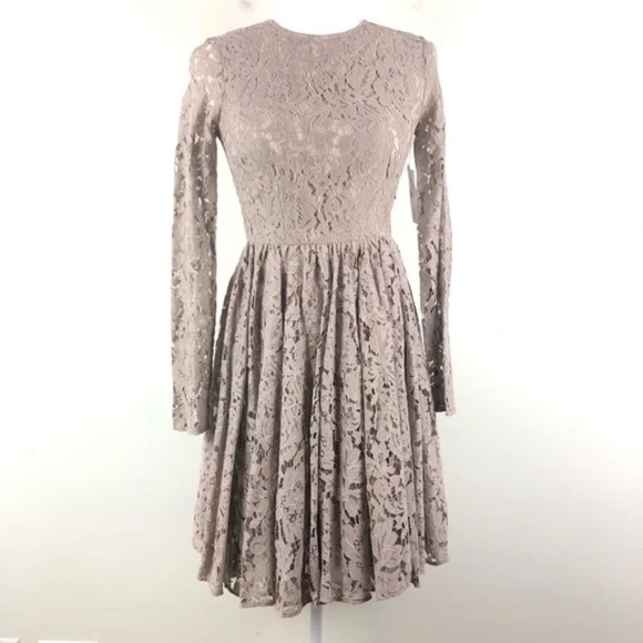 NWT Needle & Thread 4 lace long sleeve dress 0753 taupe fit flare a line beige - Picture 1 of 9